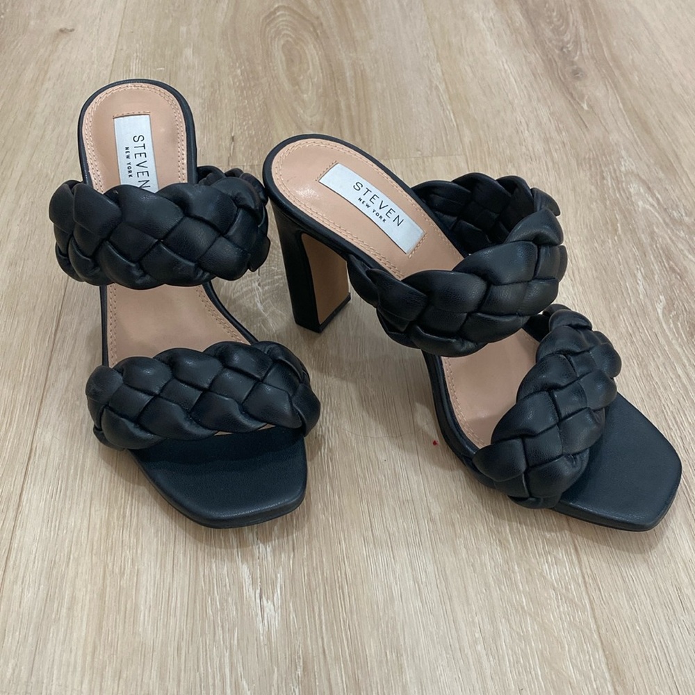 NEW!! Steven New York- Jeanie Braided Mule Heeled Sandal Size 6 Black